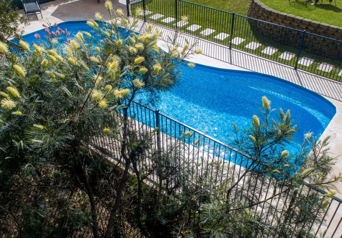 A Belmont 11 fibreglass pool in Blue Spice