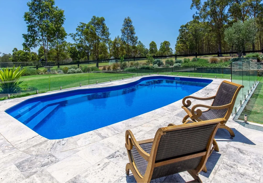 A Belmont 9 fibreglass pool in Ocean Blue