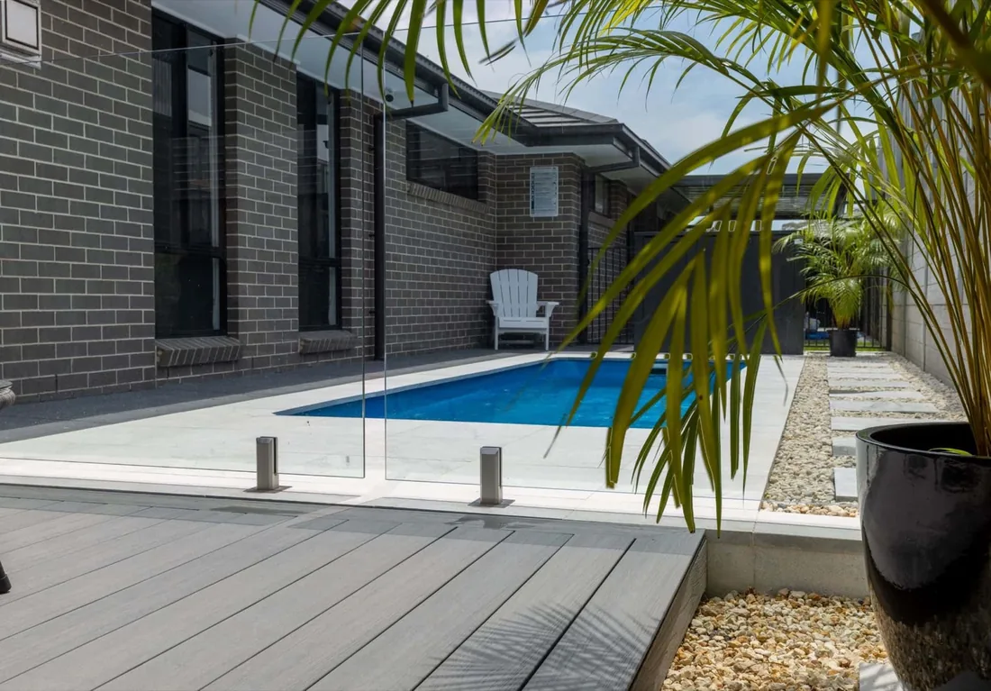 A Cleo 5 fibreglass pool in Blue Spice