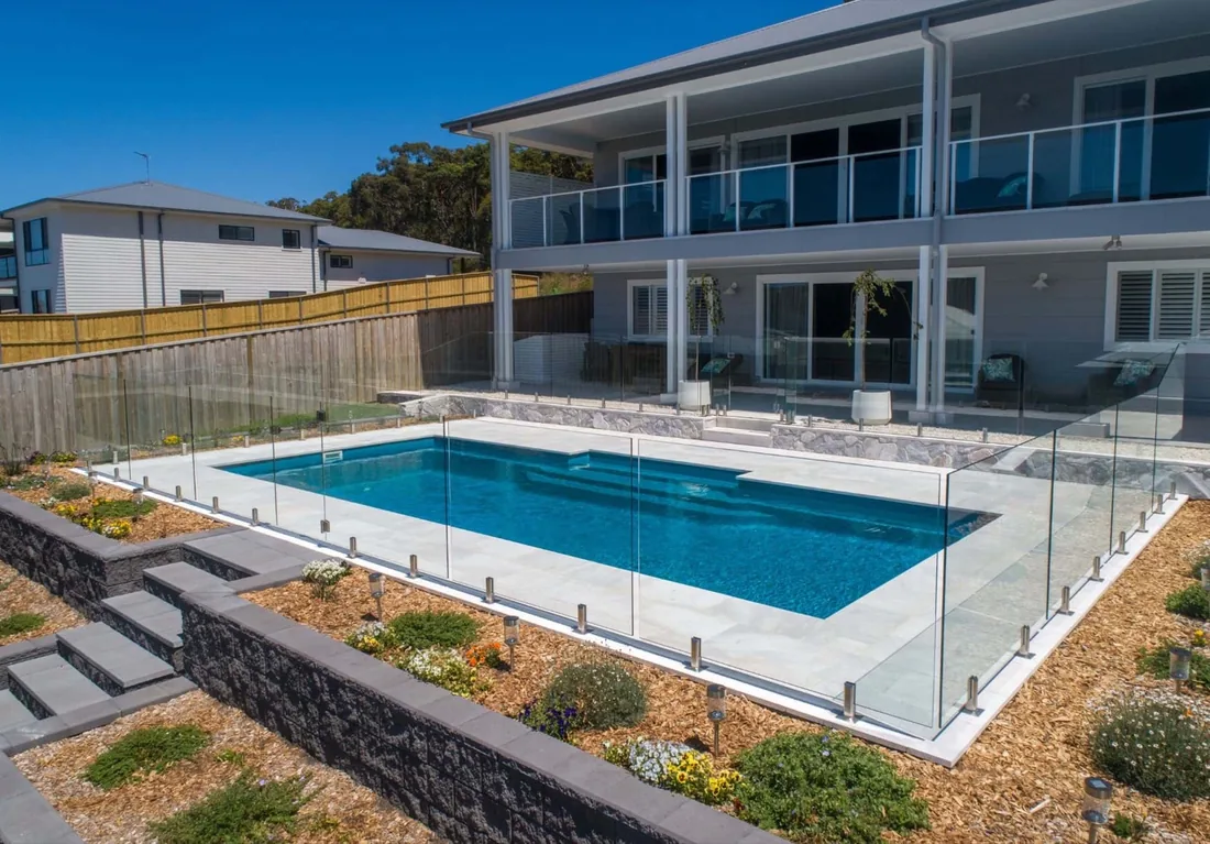 A Cosmo 9 fibreglass pool in Teal Spice