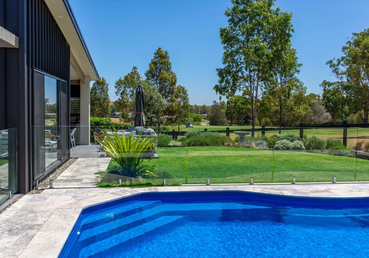 A Belmont fibreglass pool in Ocean Blue