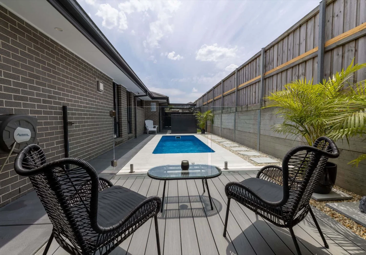 A Cleo fibreglass pool in Blue Spice