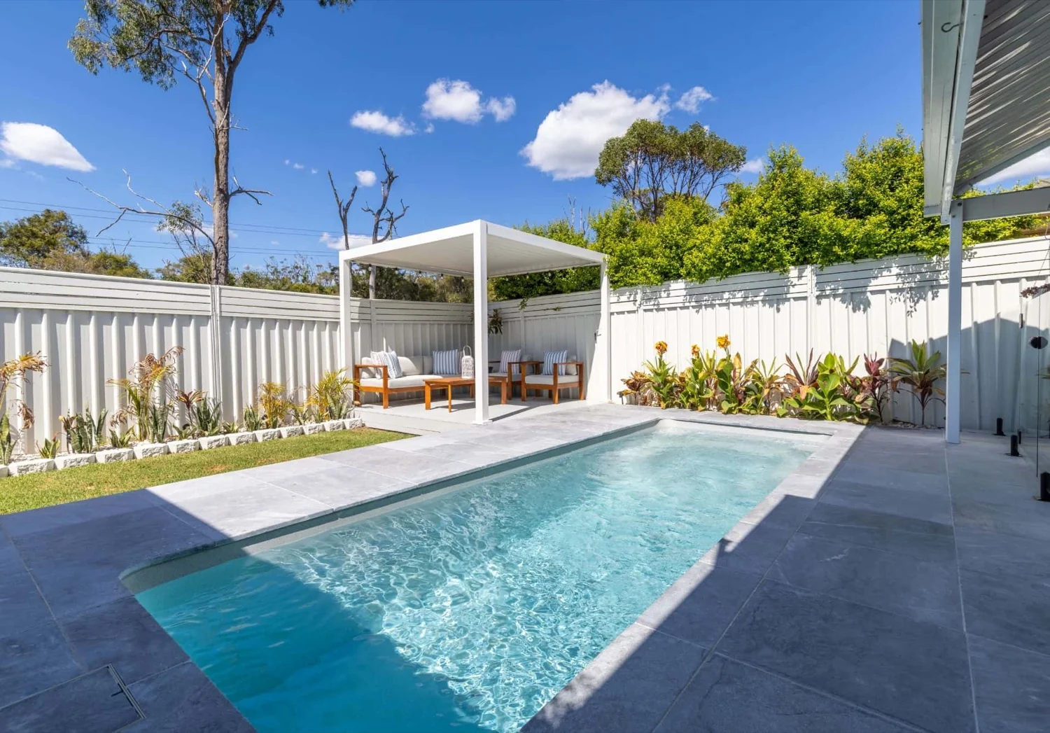 A Cleo fibreglass pool in Quartz Grey