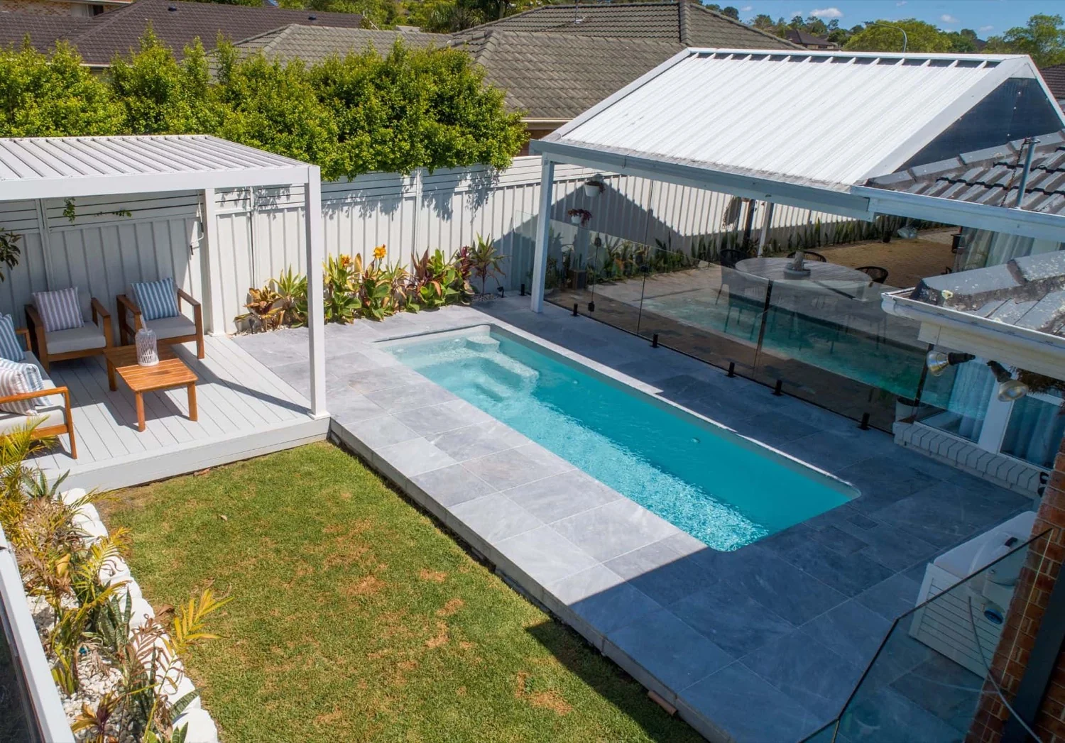 A Cleo fibreglass pool in Quartz Grey