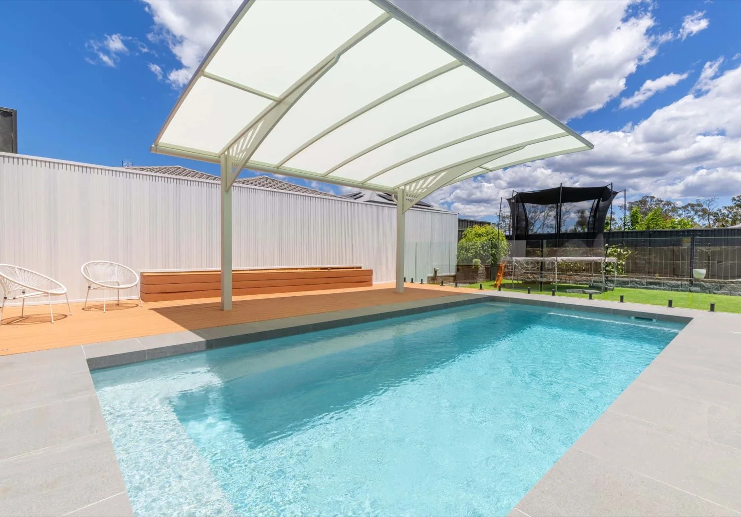 A Entertainer fibreglass pool in Quartz Grey